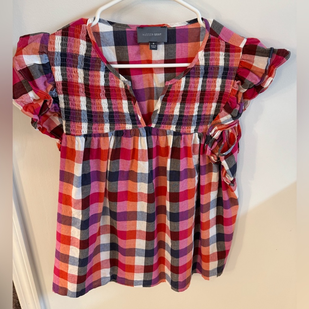 Hudson gray boutique Plaid Ruffle Sleeve Top
